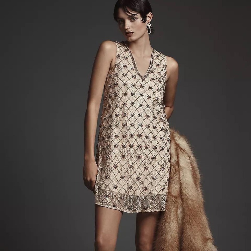 NWT Anthropologie let me be crystal embellished mini shift dress